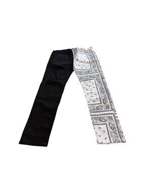 NWT KDNK Men’s Black Distressed Skinny Jeans 38x32 Bandana Patch Streetwear